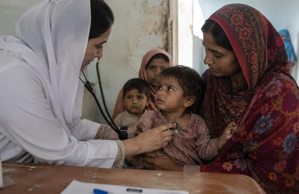 Mother and child receiving care